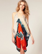 ASOS REVIVE Dress in Digital Print Silk Kimono