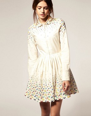 Image 1 of ASOS Fit And Flare Dress With Embroidered Spot