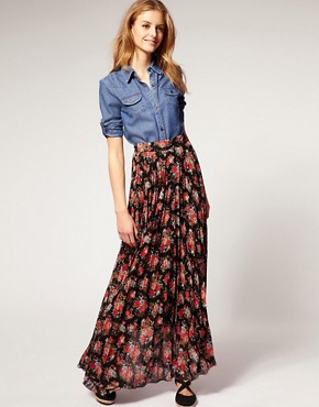 Image 1 of ASOS Floral Printed Pleat Maxi