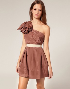 Image 1 of ASOS SALON One Shoulder Dress with Puff Sleeve