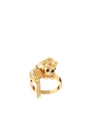 Image 1 of ASOS Band Ring with Pussy Cat and Ball of String