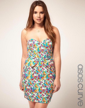Image 1 of ASOS CURVE Strapless Dress In Floral Print