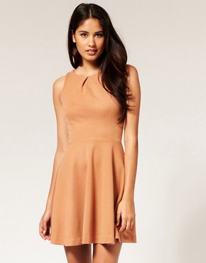 Image 1 of ASOS Waisted Dress with Pleat Neck