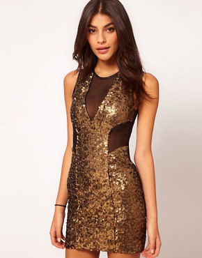 Image 1 of ASOS Mini Dress with Sequin Mesh