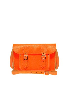 Image 1 of Cambridge Satchel Company Exclusive To Asos 11" Orange Fluro Cracked Leather Satchel