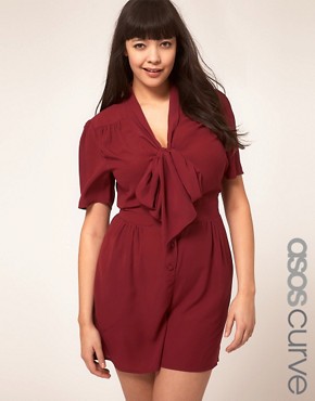 Image 1 of ASOS CURVE Playsuit With Pussybow