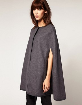 Image 1 of Selected Collarless Cape Coat in Wool