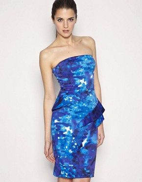 Image 1 of Karen Millen Geometric Print Strapless Dress