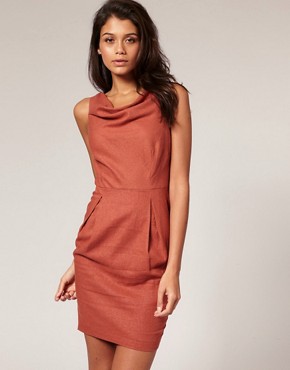 Image 1 of ASOS Tailored Linen Cowl Front Pencil Dress