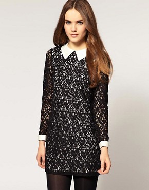 Image 1 of River Island Lace Shift Dress With Collar Detail