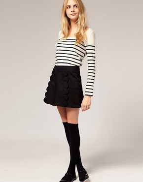 Image 1 of ASOS Scalloped Edge A-Line Mini Skirt