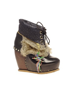 Image 1 of Irregular Choice Bun In The Oven Lace Up Wedge Clog Boots
