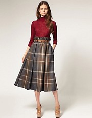 ASOS Full Midi Skirt in Oversized Heritage Check With Belt