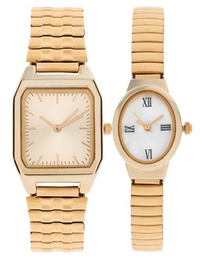 Image 1 of ASOS Eclectic Pack of Two Vintage Style Watches