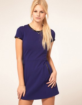 Image 1 of Mango Smart Dress With Leather Contrast