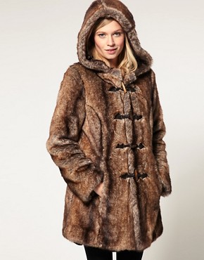 Image 1 of ASOS Faux Fur Duffle Coat With Hood