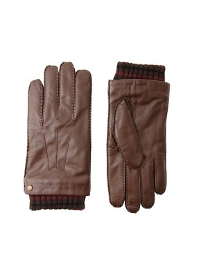Image 1 of Ted Baker Ribbed Cuff Leather Gloves
