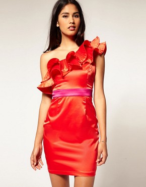 Image 1 of Lipsy Pleated Frill One Shoulder Dress