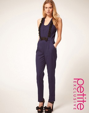 Image 1 of ASOS PETITE Exclusive Tuxedo Jumpsuit With Ruffle Detail