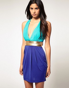 Image 1 of Lipsy Colour Block Metallic Belt Dress