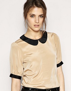 Image 1 of ASOS Blouse With Contrast Peter Pan Collar