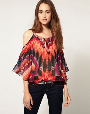 Image 1 of Warehouse Printed Exposed Shoulder Top