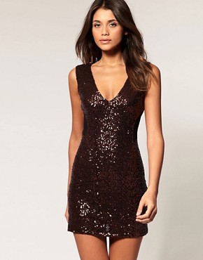Image 1 of TFNC Sequin Dress with Mesh Inserts
