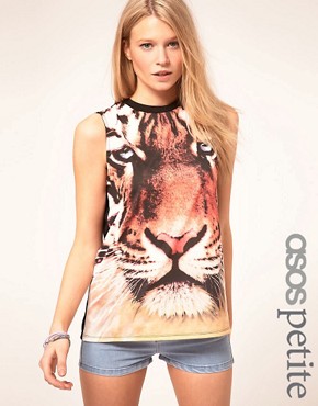 Image 1 of ASOS PETITE Exclusive Tiger Boyfriend Vest