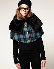 ASOS Faux Fur And Check Cape