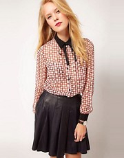 ASOS Blouse With Geo Print And Contrast Tie