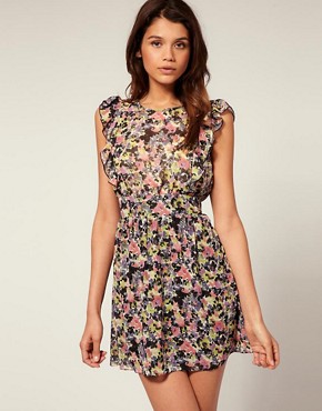 Image 1 of ASOS Fitted Waist Dress in Floral Print