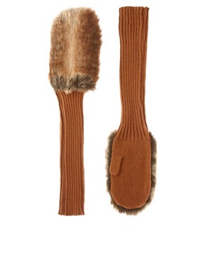 Image 1 of ASOS Faux Fur And Knit Mittens