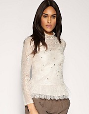 Oasis Victoriana Lace Embellished Top