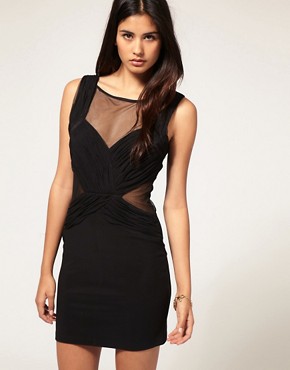 Image 1 of Lipsy Ruched Mesh Panel Dress