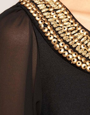 Image 3 of Lipsy Gold Collar Embellished Dress