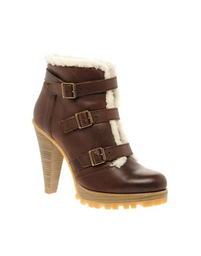 Image 1 of ASOS ADORE Leather and Shearling Buckle High Ankle Boot
