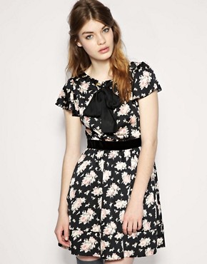 Image 1 of Dahlia Eyelet Detail Bow Floral Dress