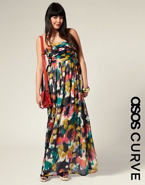 Image 1 of ASOS CURVE Multi Smudge Print Bandeau Maxi Dress