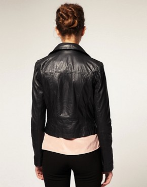 Image 2 of ASOS Leather Biker With Leopard Pony Effect Panel