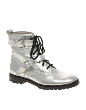 Image 1 of ASOS ALEXA Chunky Lace Up Metallic Leather Ankle Boot