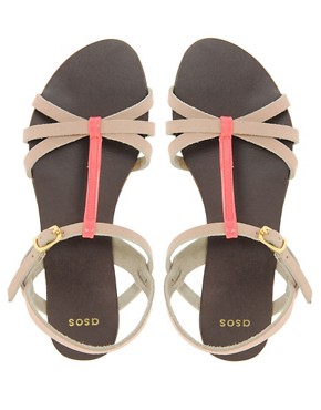 Image 3 of ASOS FLOSSY Leather Flat Sandals with T-Bar