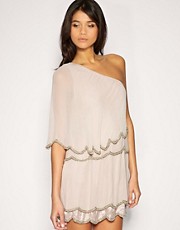 ASOS One Shoulder Dress with Scalloped Hem and Bead Embellishment