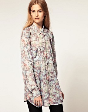 Image 1 of American Apparel Floral Chiffon Oversized Shirt