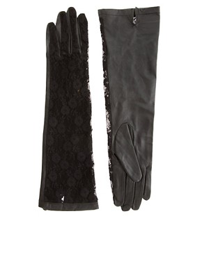 Image 1 of ASOS REVIVE Lace And Leather Long Gloves