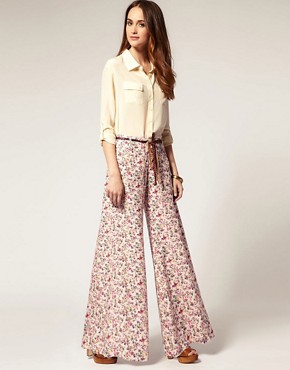 Image 1 of River Island Belted Sheer Floral Palazzo Pants