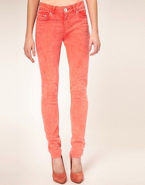 Image 1 of ASOS Rolled Hem Skinny Jeans in Peach Red