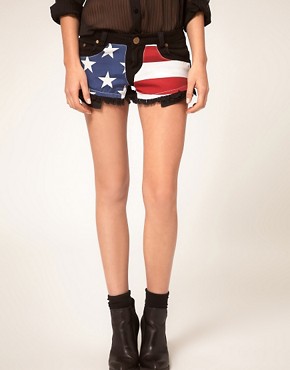Image 4 of Reverse Shorts Denim Cut Offs with American Flag