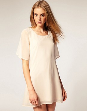 Image 1 of Vero Moda Chiffon Fluted Short Sleeve Chiffon Dress