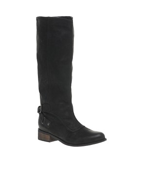 Image 1 of ASOS KATE Leather Long Leg Zip Buckle Pull On Boots