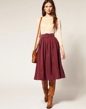 Image 1 of ASOS Soft Handle Cupro Belted Midi Skirt